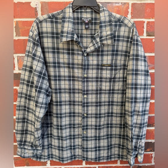 Polo Ralph Lauren Jeans Co. Mens Large Long Sleeve Black and Gray Plaid Shirt M7 - Picture 1 of 6